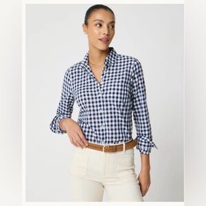 TWIK Blue & White Checked 3/4 Sleeve Button-Up Size Small